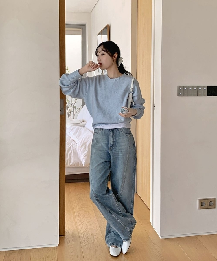 デニムスリットワイドデニムパンツ BLUE