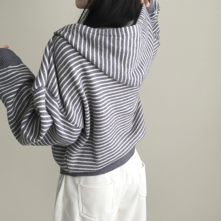 ワッペンポイントストライプフードジップアップ DEEP GRAY