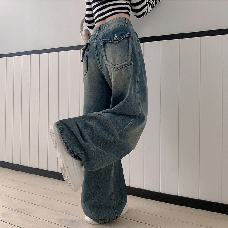 ハイウエストバックポケットワイドデニムパンツ DARK DENIM