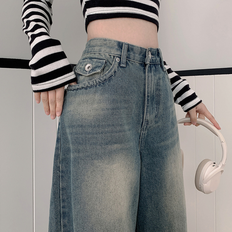 ハイウエストバックポケットワイドデニムパンツ DARK DENIM