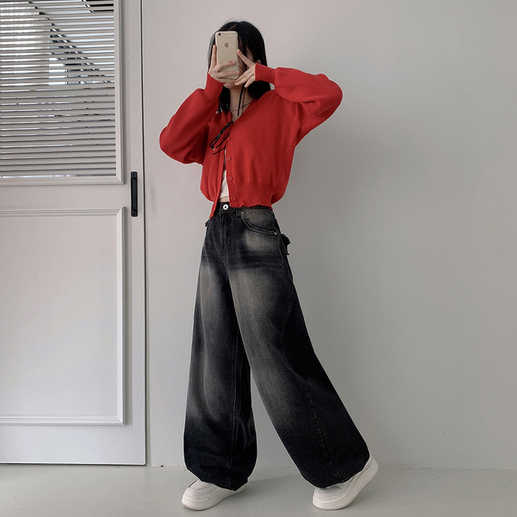 ハイウエストバックポケットワイドデニムパンツ BLACK DENIM