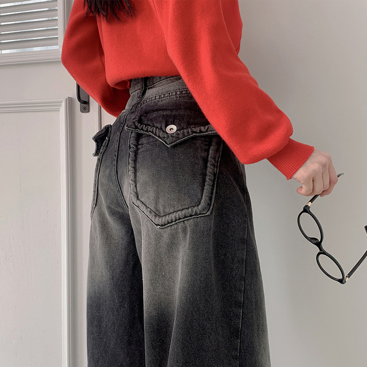 ハイウエストバックポケットワイドデニムパンツ BLACK DENIM