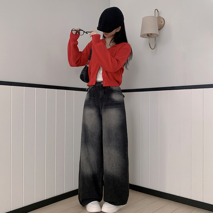 ハイウエストバックポケットワイドデニムパンツ BLACK DENIM