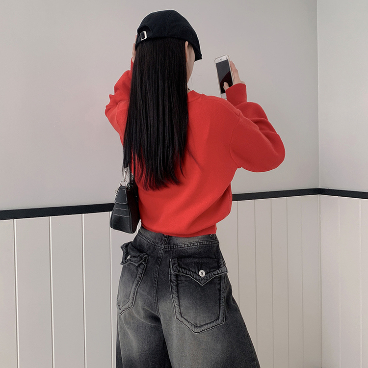ハイウエストバックポケットワイドデニムパンツ BLACK DENIM