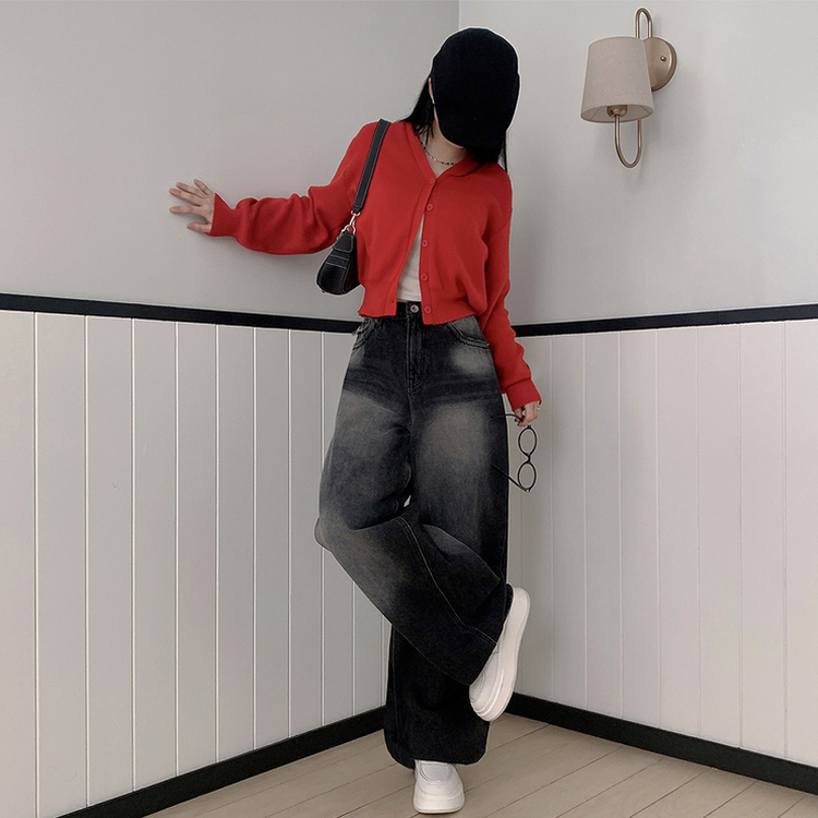 ハイウエストバックポケットワイドデニムパンツ BLACK DENIM