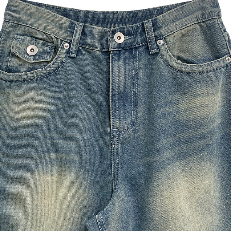 ハイウエストバックポケットワイドデニムパンツ
