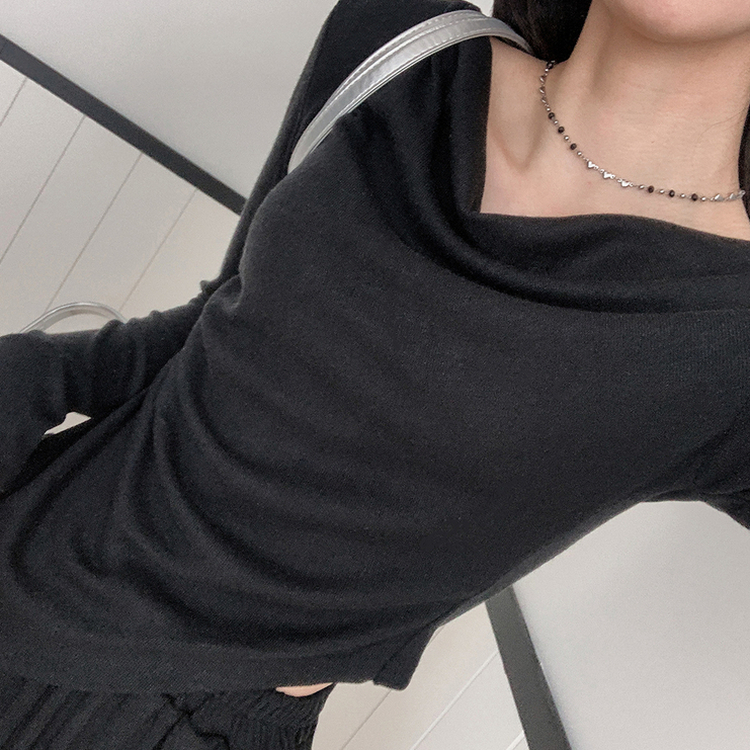 【SET】アンバランス長袖Tシャツ ワイドバンディングパンツ BLACK