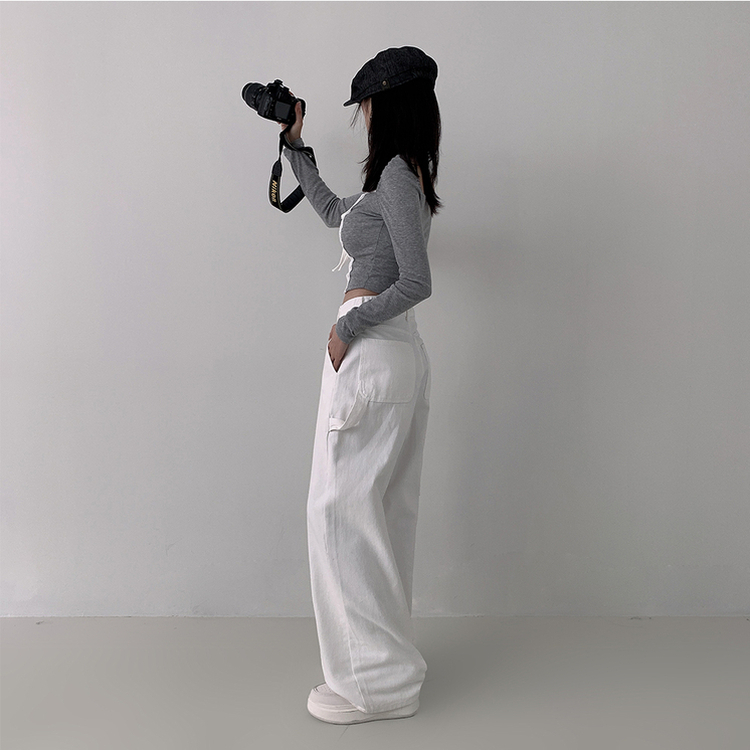 【丈別】ハイウエストカーフェンダーコットンワイドパンツ WHITE