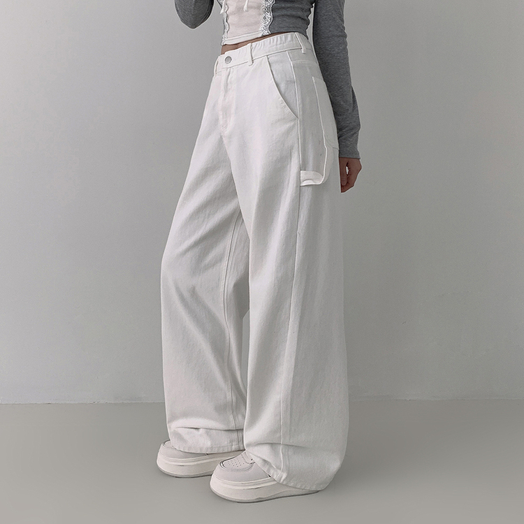 【丈別】ハイウエストカーフェンダーコットンワイドパンツ WHITE