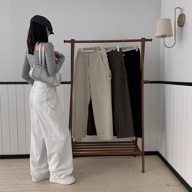 【丈別】ハイウエストカーフェンダーコットンワイドパンツ WHITE