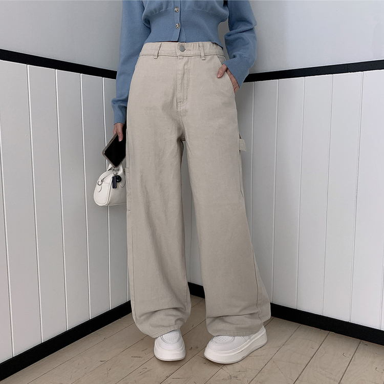 【丈別】ハイウエストカーフェンダーコットンワイドパンツ BEIGE