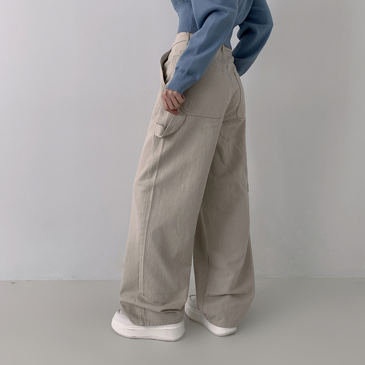 【丈別】ハイウエストカーフェンダーコットンワイドパンツ BEIGE