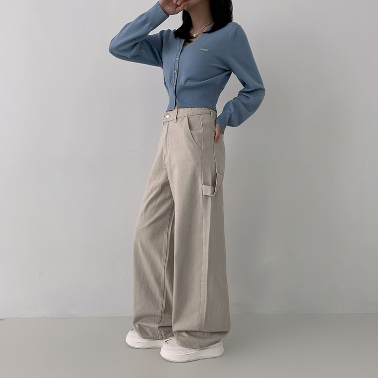 【丈別】ハイウエストカーフェンダーコットンワイドパンツ BEIGE
