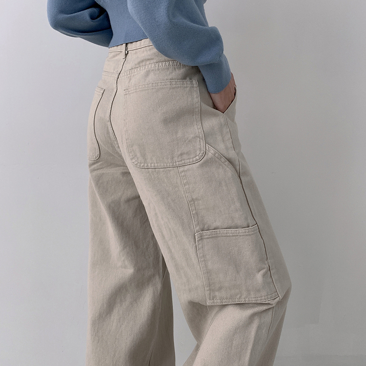 【丈別】ハイウエストカーフェンダーコットンワイドパンツ BEIGE