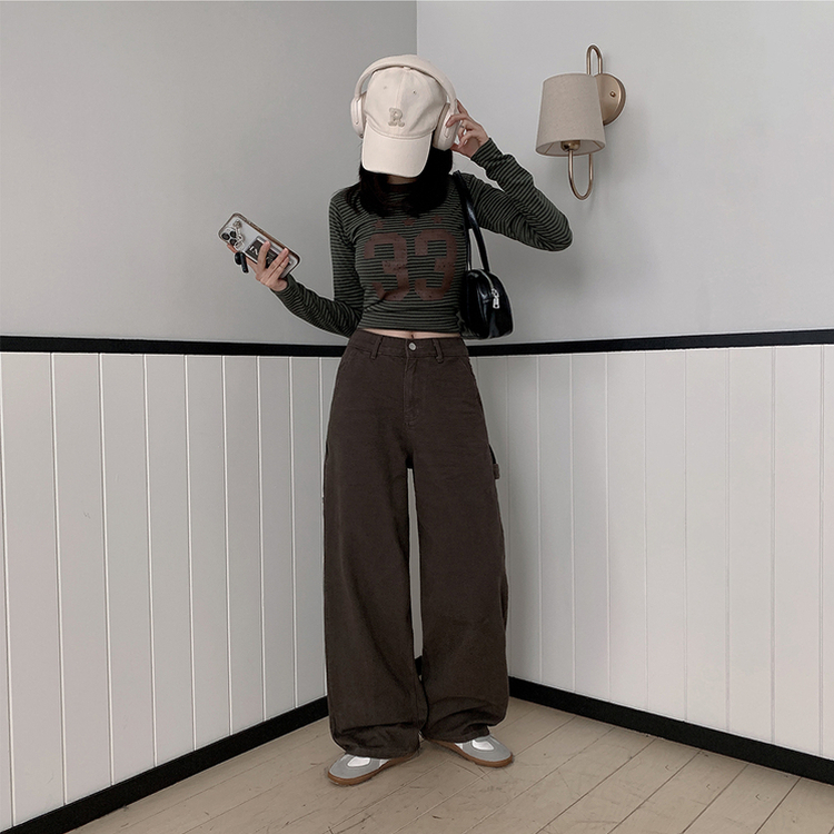 【丈別】ハイウエストカーフェンダーコットンワイドパンツ BROWN