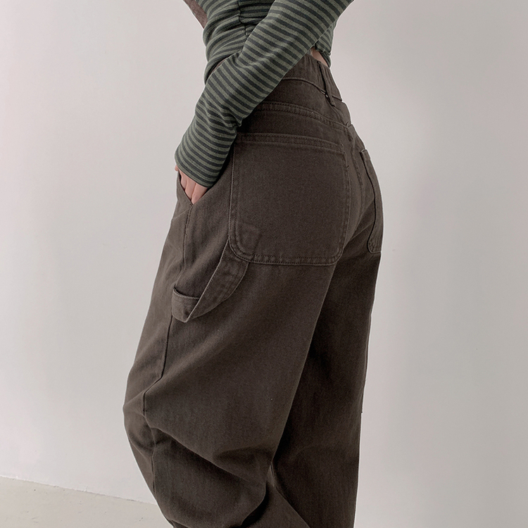 【丈別】ハイウエストカーフェンダーコットンワイドパンツ BROWN