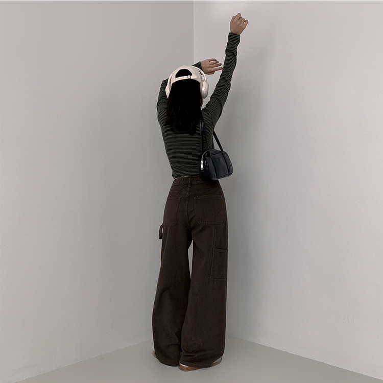 【丈別】ハイウエストカーフェンダーコットンワイドパンツ BROWN