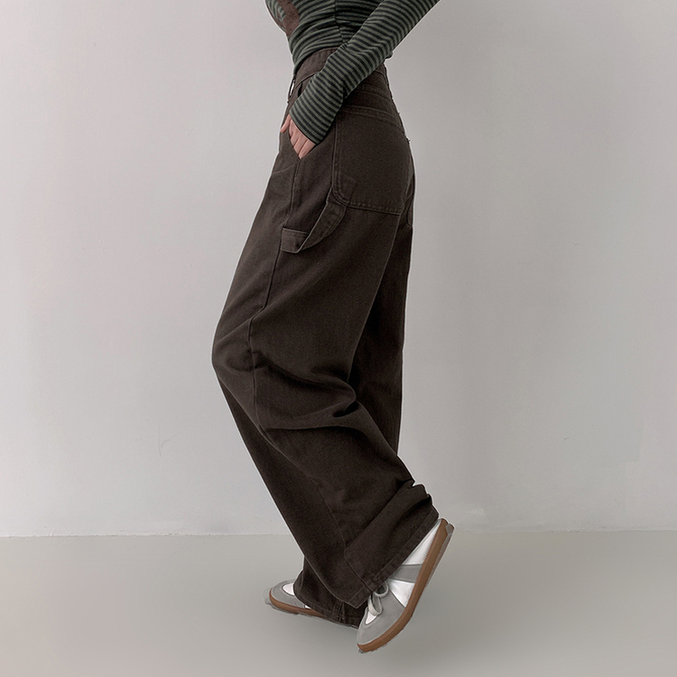 【丈別】ハイウエストカーフェンダーコットンワイドパンツ BROWN
