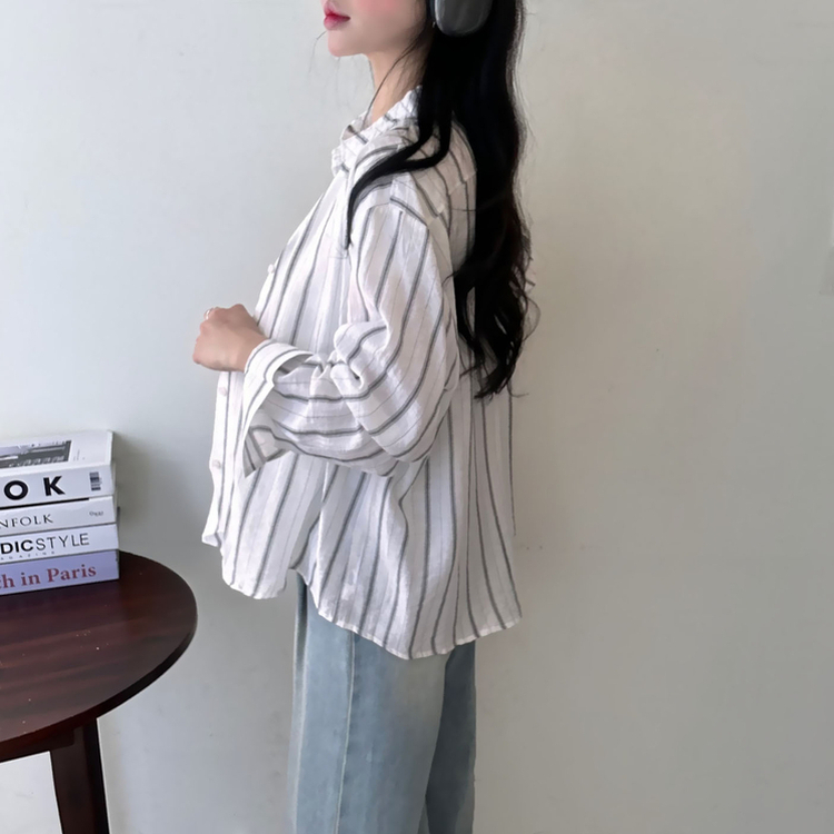 ストライプルーズ長袖シャツ IVORY