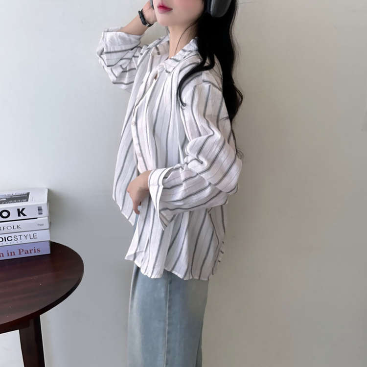 ストライプルーズ長袖シャツ IVORY