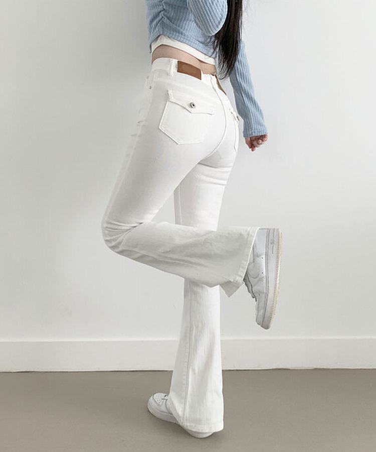 バックポケットウォッシングブーツカットデニムパンツ WHITE