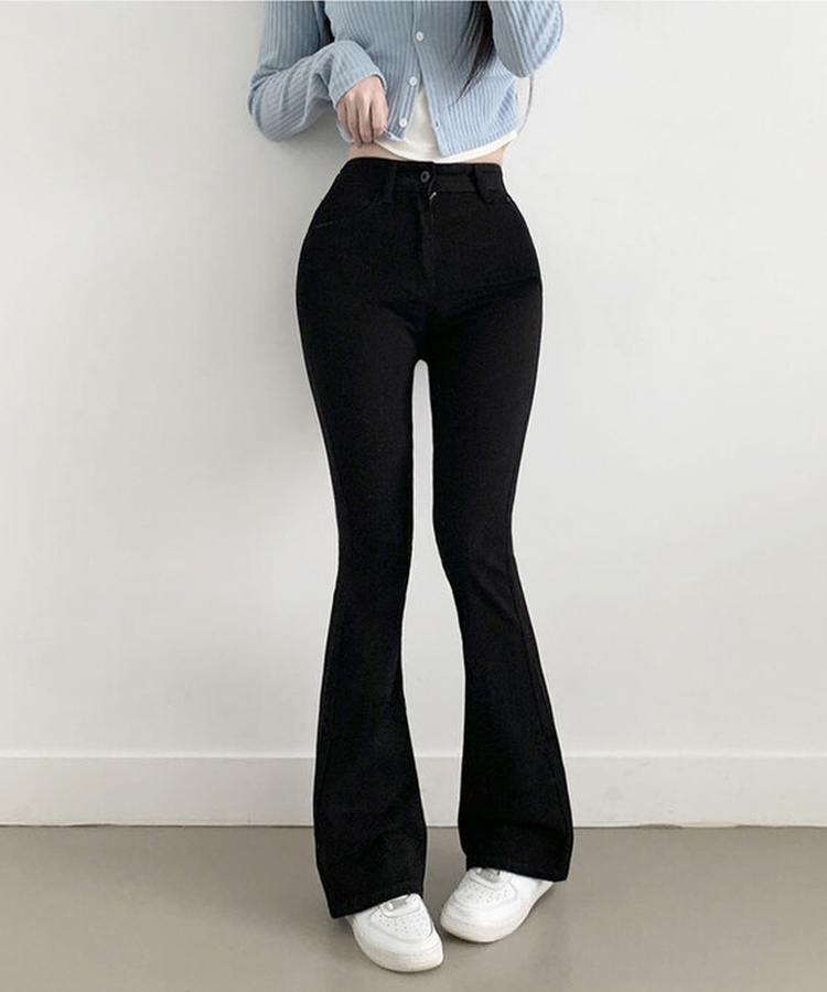バックポケットウォッシングブーツカットデニムパンツ BLACK