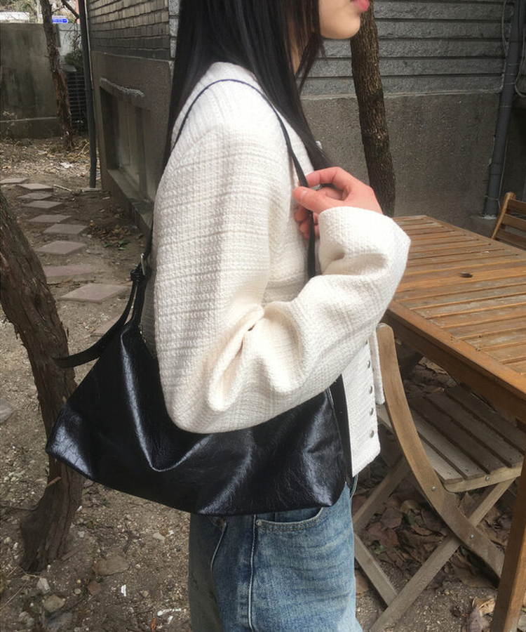 スナップボタンノーカラーツイードジャケット IVORY