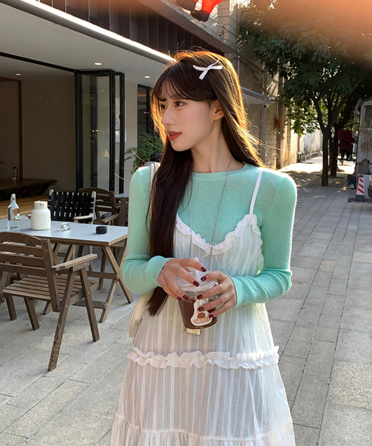 シースルーレースティアードワンピース WHITE