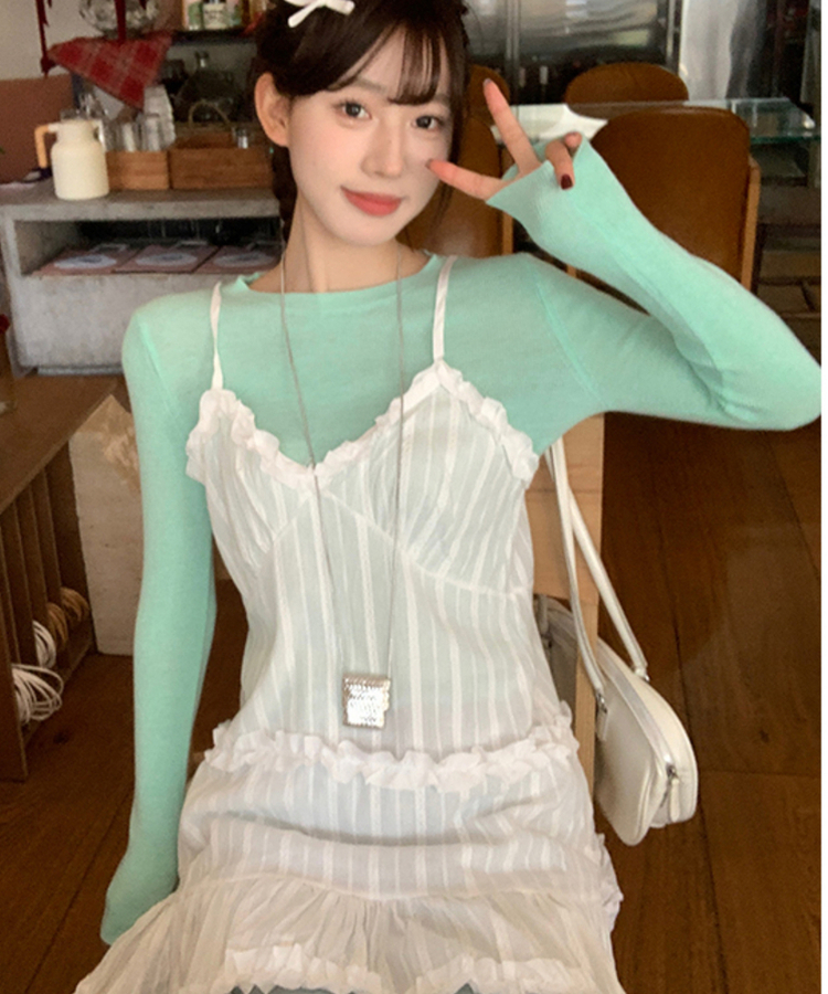 シースルーレースティアードワンピース WHITE