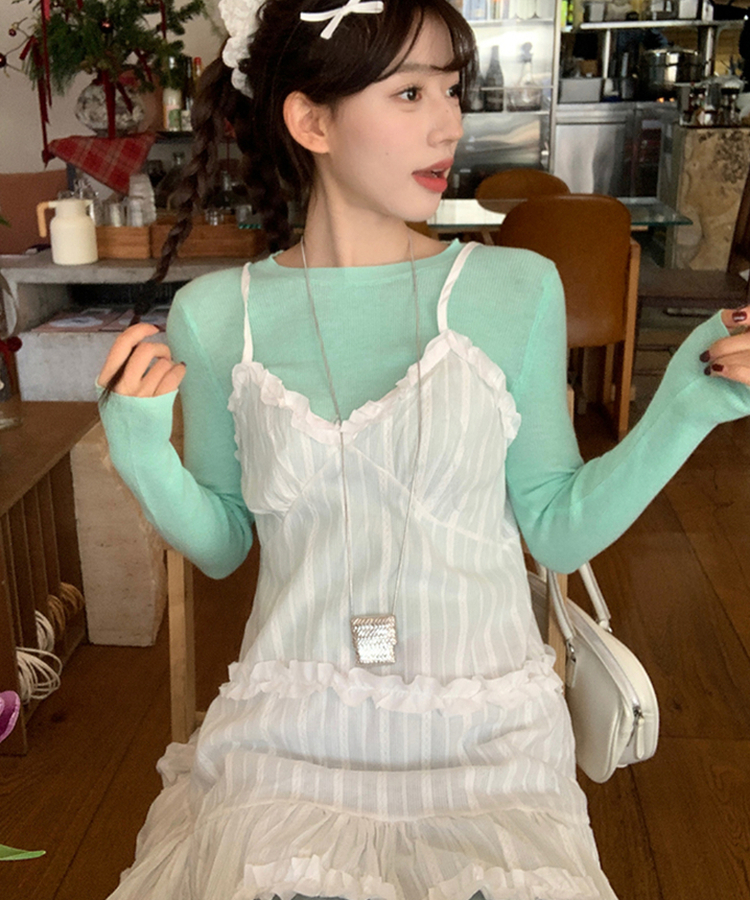 シースルーレースティアードワンピース WHITE