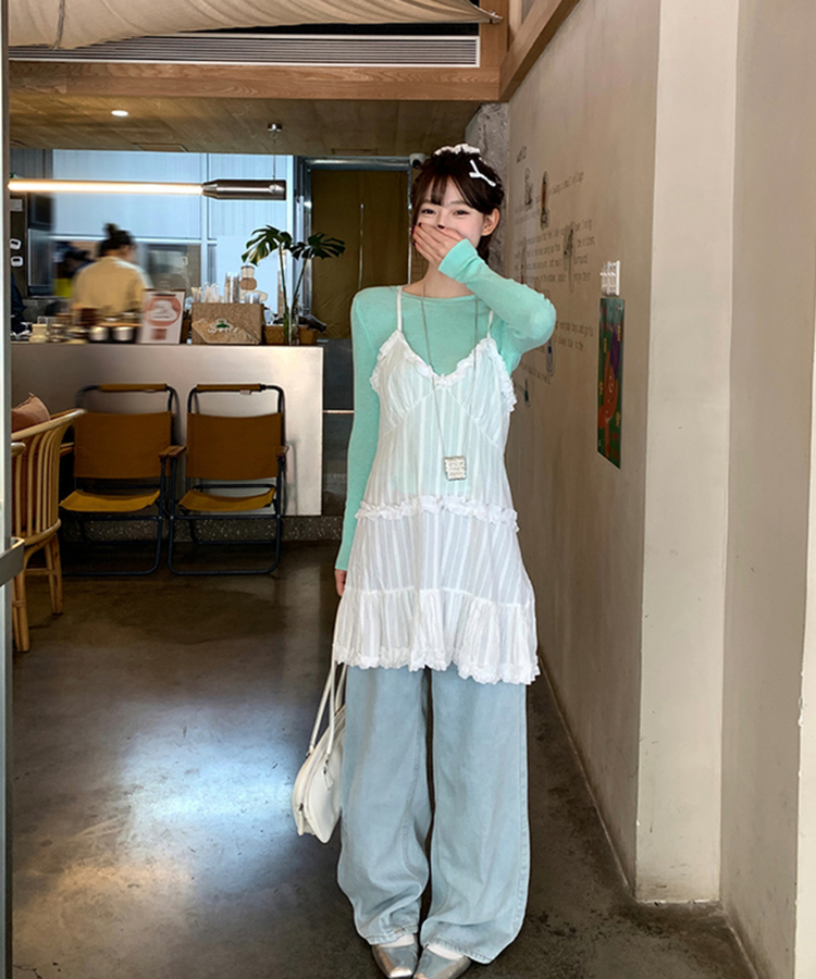 シースルーレースティアードワンピース WHITE