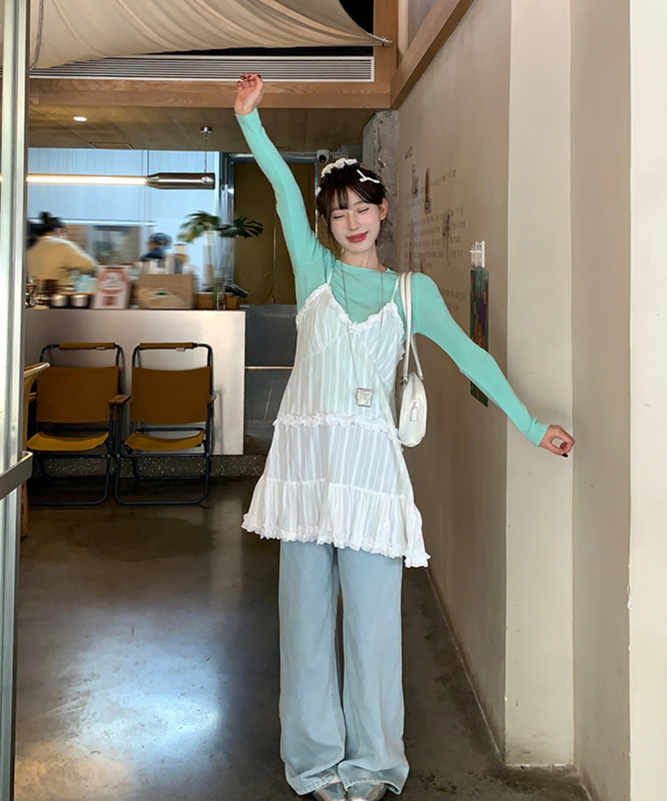 シースルーレースティアードワンピース WHITE