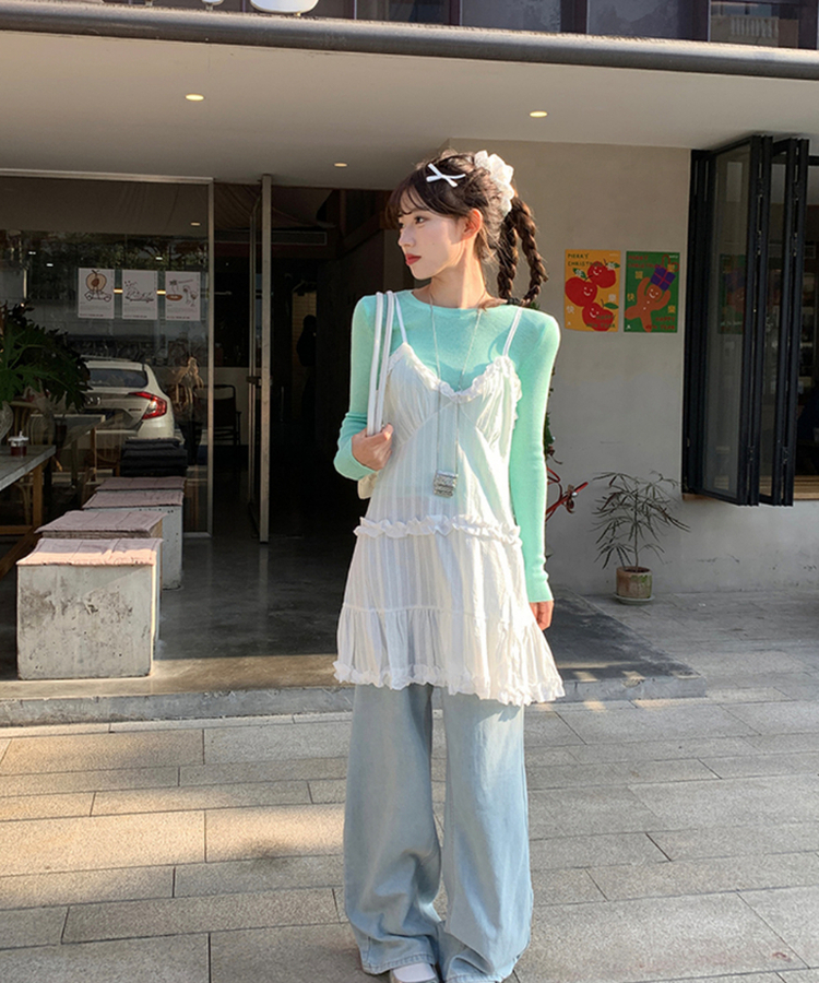 シースルーレースティアードワンピース WHITE