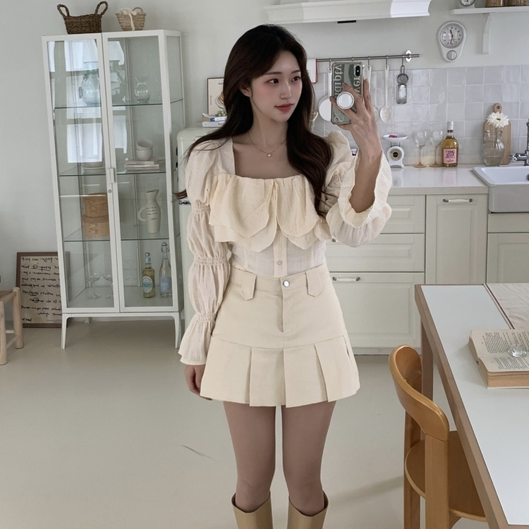 リーツコットンミニスカート CREAM
