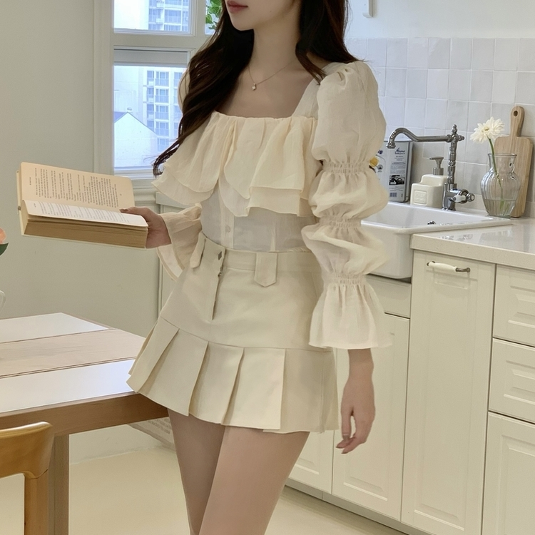 リーツコットンミニスカート CREAM