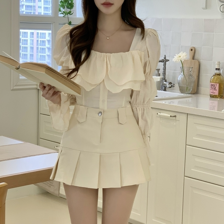 リーツコットンミニスカート CREAM