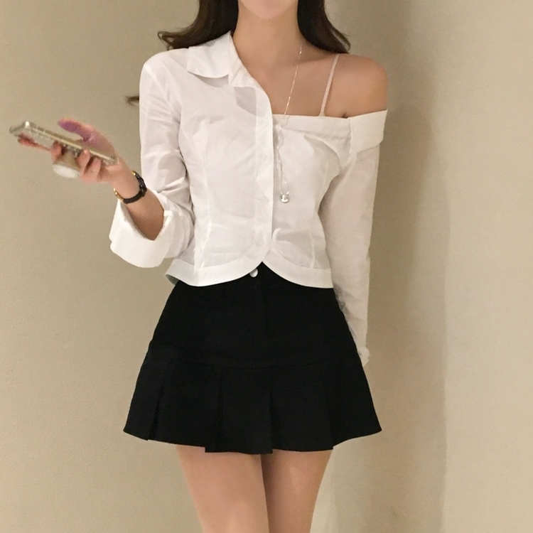 リーツコットンミニスカート BLACK
