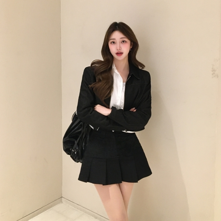 リーツコットンミニスカート BLACK