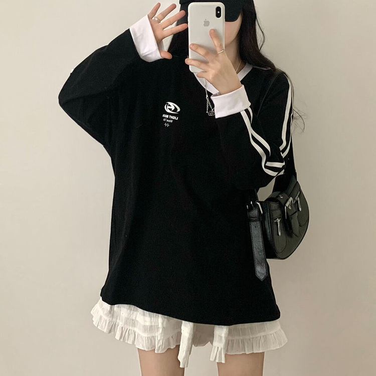 トラックラインルーズ長袖Tシャツ BLACK