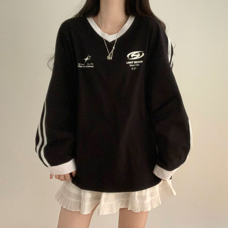 トラックラインルーズ長袖Tシャツ BLACK