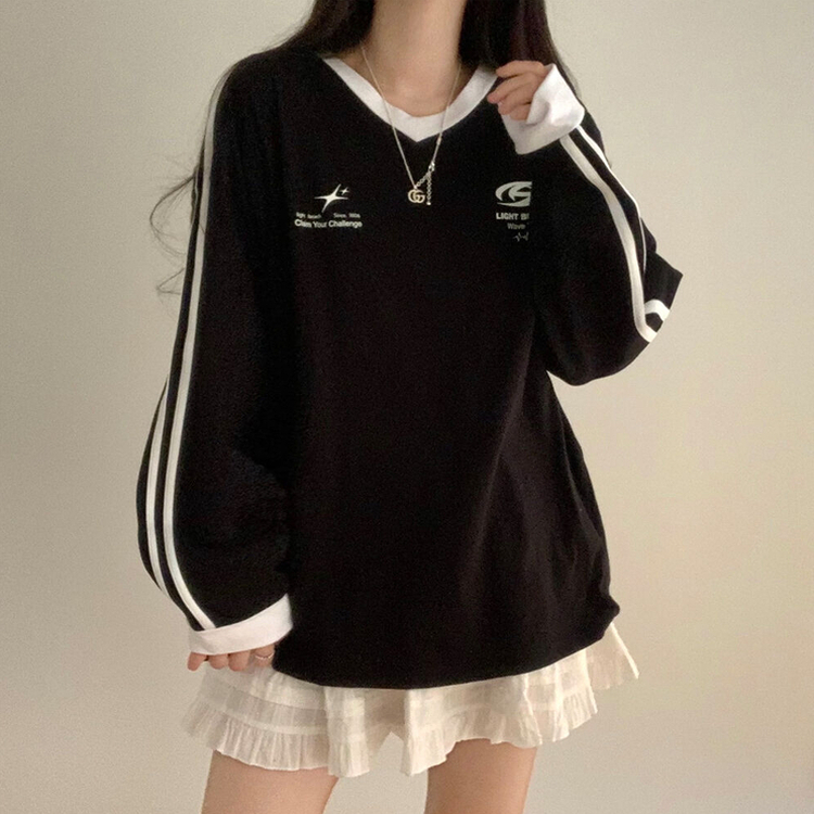 トラックラインルーズ長袖Tシャツ BLACK
