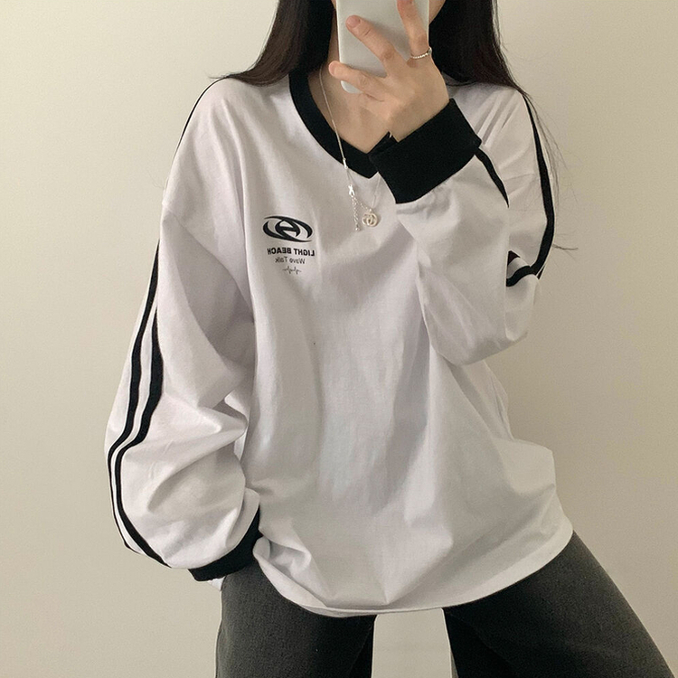 トラックラインルーズ長袖Tシャツ IVORY