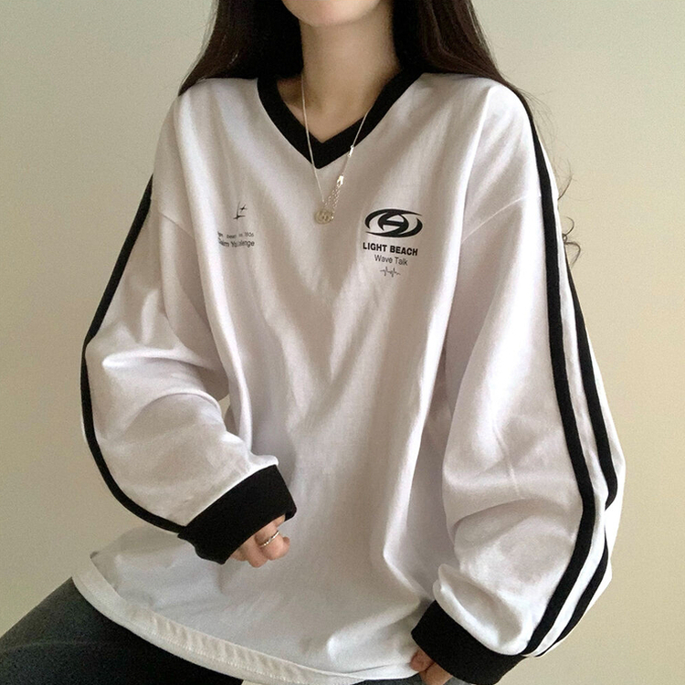 トラックラインルーズ長袖Tシャツ IVORY