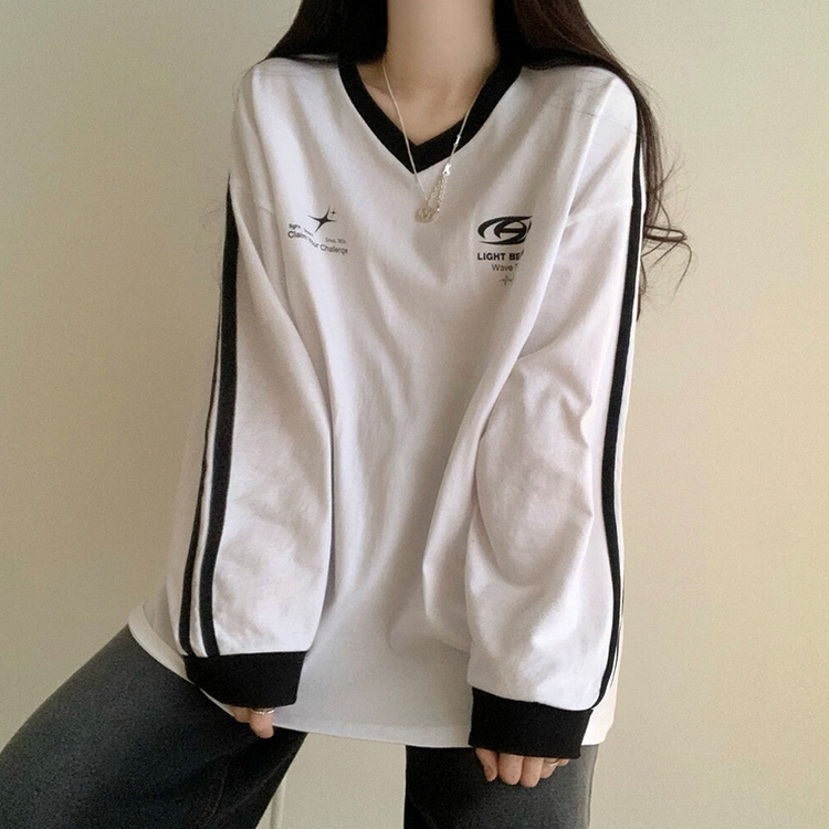 トラックラインルーズ長袖Tシャツ IVORY