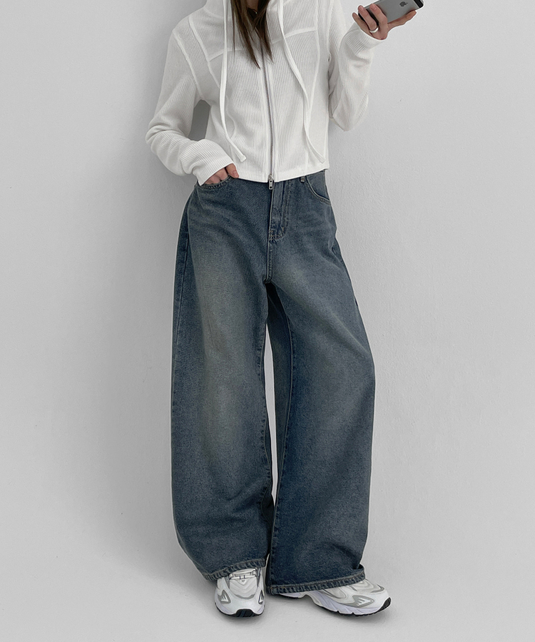 ウォッシングワイドデニムパンツ DARK BLUE