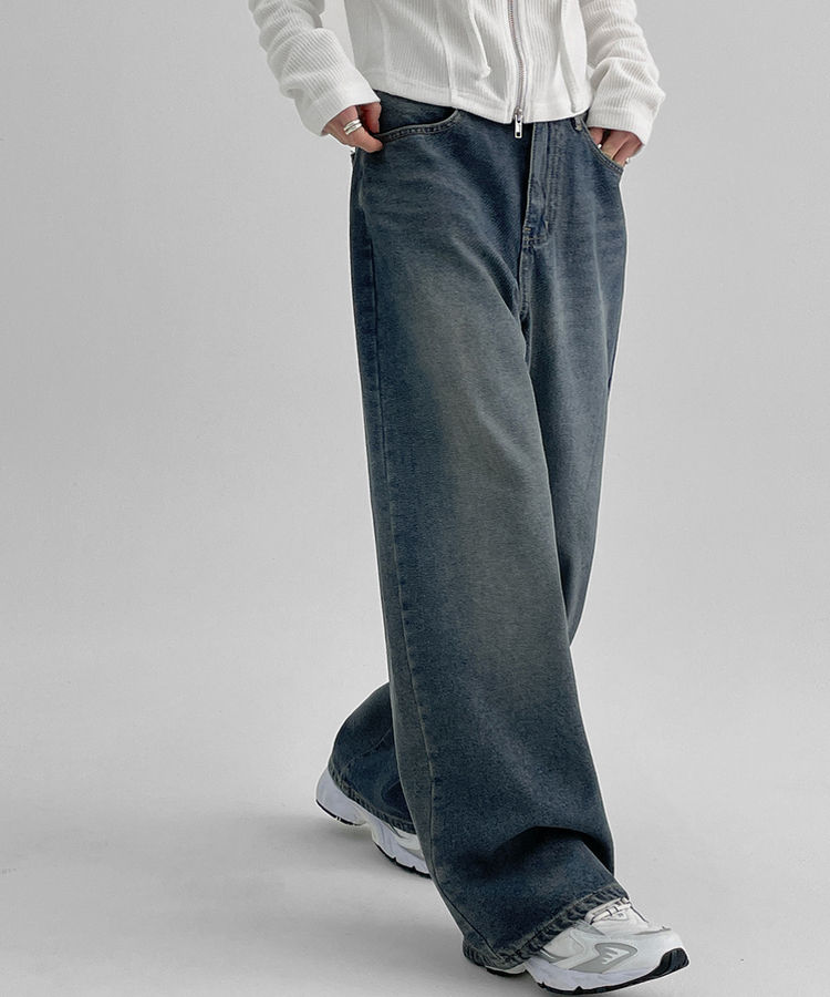 ウォッシングワイドデニムパンツ DARK BLUE