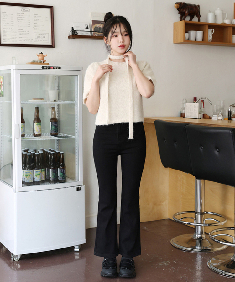 【丈別】セミブーツカットデニムパンツ(5color) BLACK
