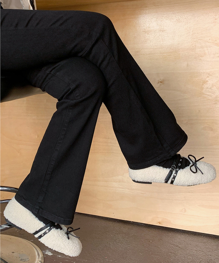 【丈別】セミブーツカットデニムパンツ(5color) BLACK