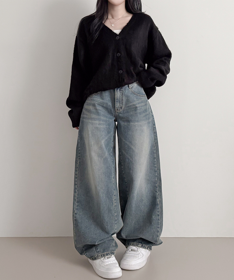 ラインデニムワイドバルーンパンツ BLUE DENIM