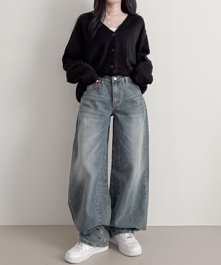 ラインデニムワイドバルーンパンツ BLUE DENIM